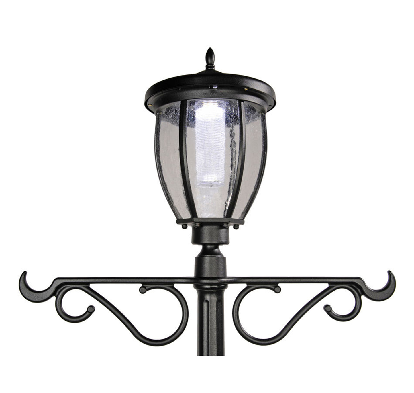 Solar Powered Outdoor LED Black Lamp Post with 18.5in Planter and Plant Hanging Arms - Ecowareness