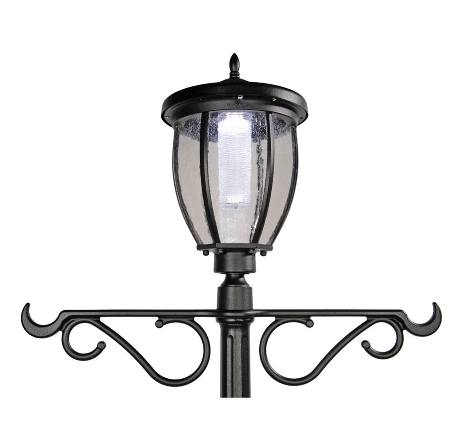 Solar Powered Outdoor LED Black Lamp Post with 18.5in Planter and Plant Hanging Arms - Ecowareness