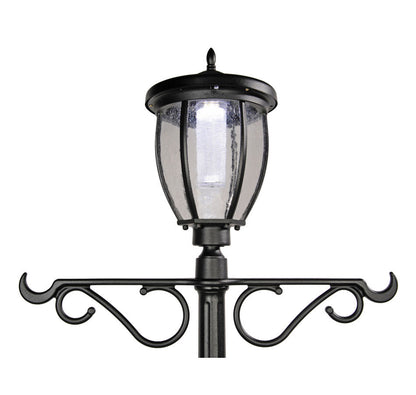 Solar Powered Outdoor LED Black Lamp Post with 18.5in Planter and Plant Hanging Arms - Ecowareness